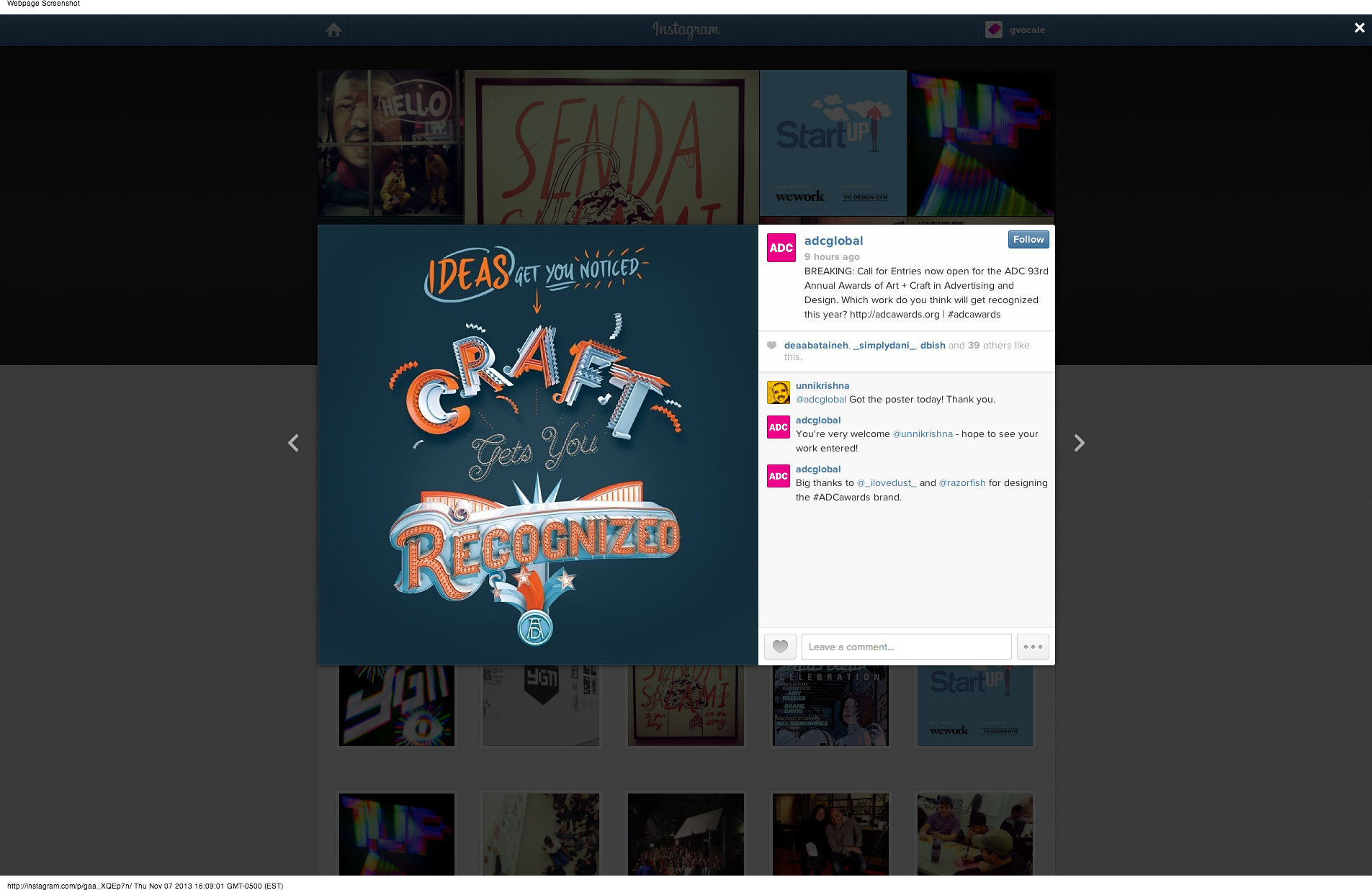 ADC 93rd Awards - Digital Activity: Instagram