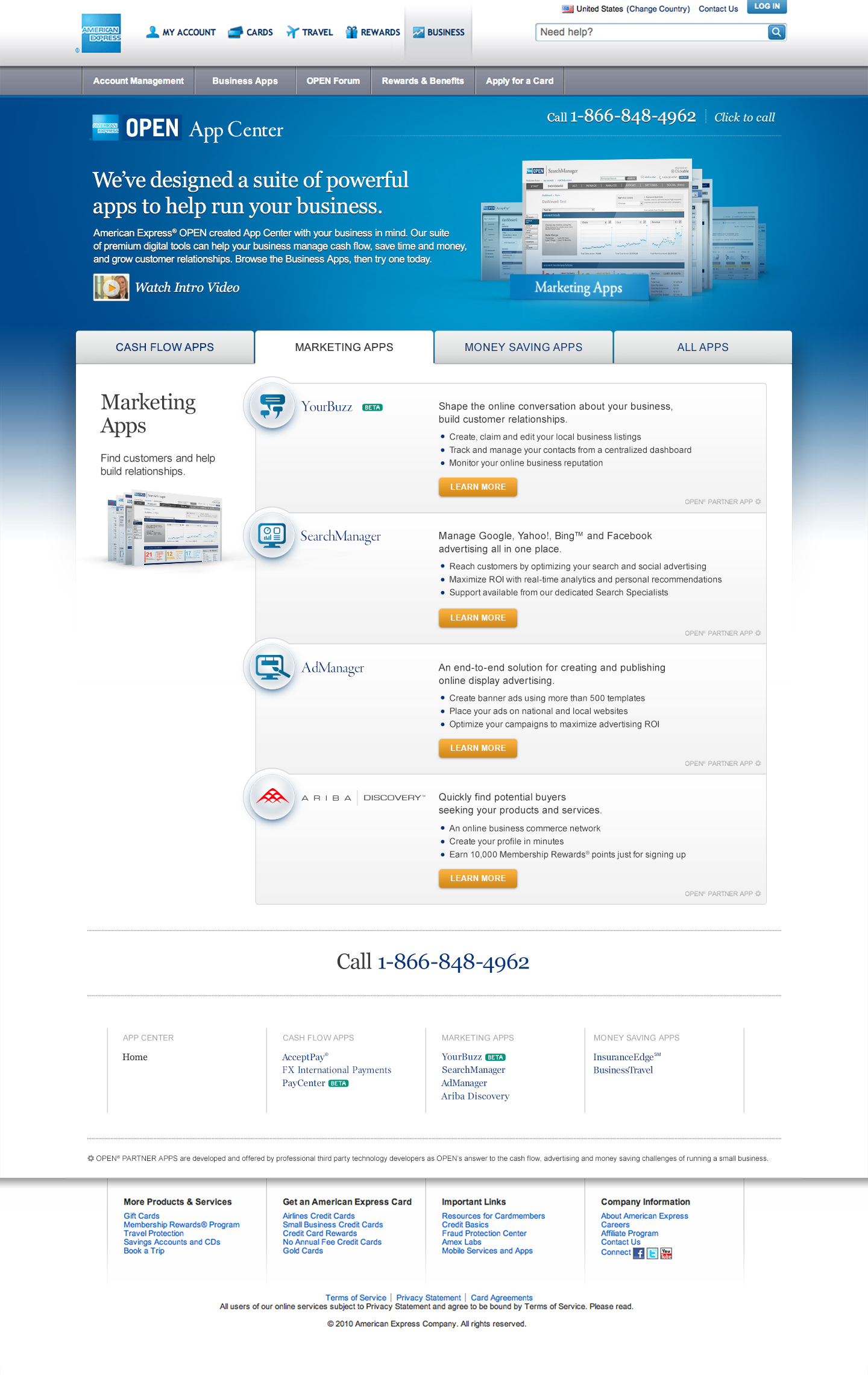 AMEX OPEN App Center - Home Page: Bottom Section