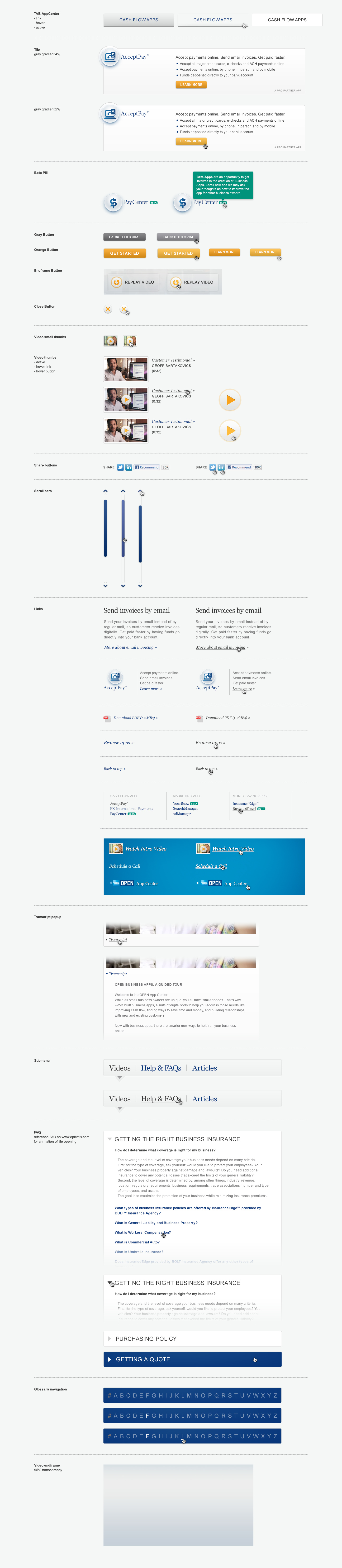 AMEX OPEN App Center - Design System: Rollovers