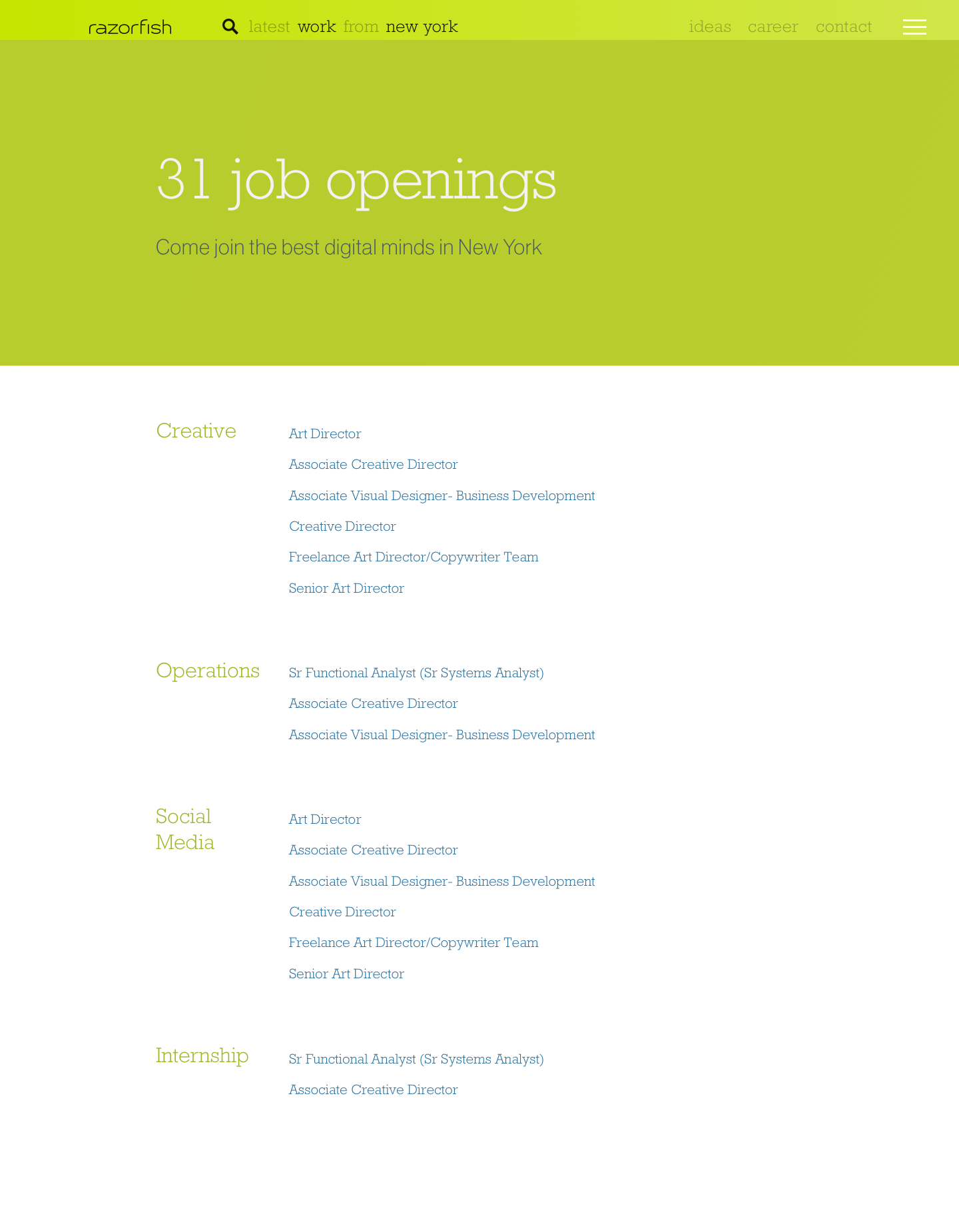 New Razorfish.com - Career Page: Previous iteration, view 1