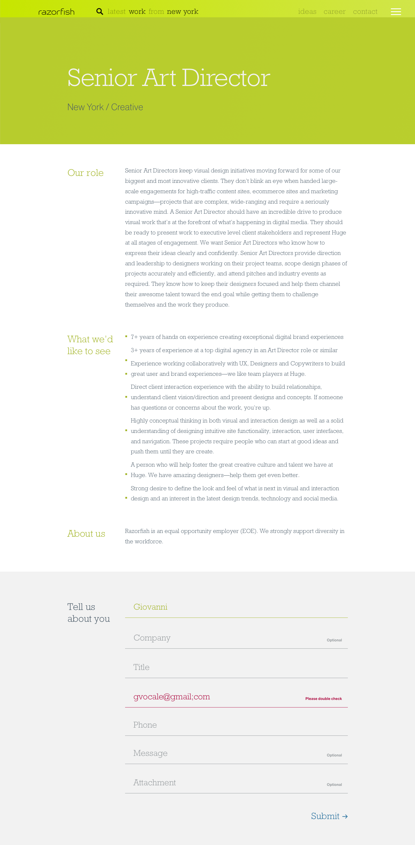 New Razorfish.com - Career Page: Previous iteration, view 2