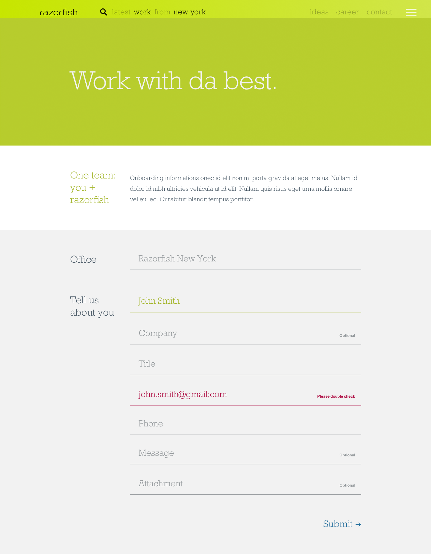 New Razorfish.com - Contact Page: Previous iteration, view 2