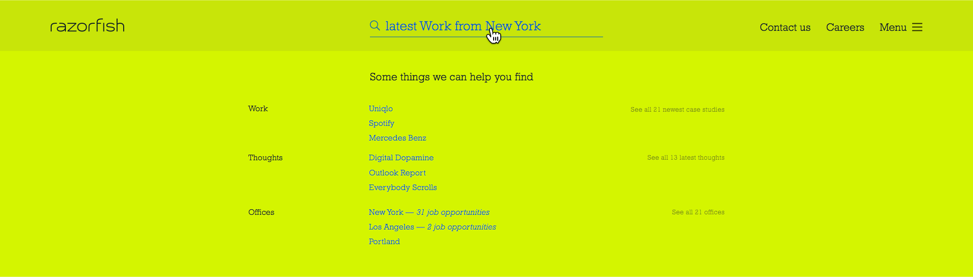New Razorfish.com - Predictive Search: Search results view
