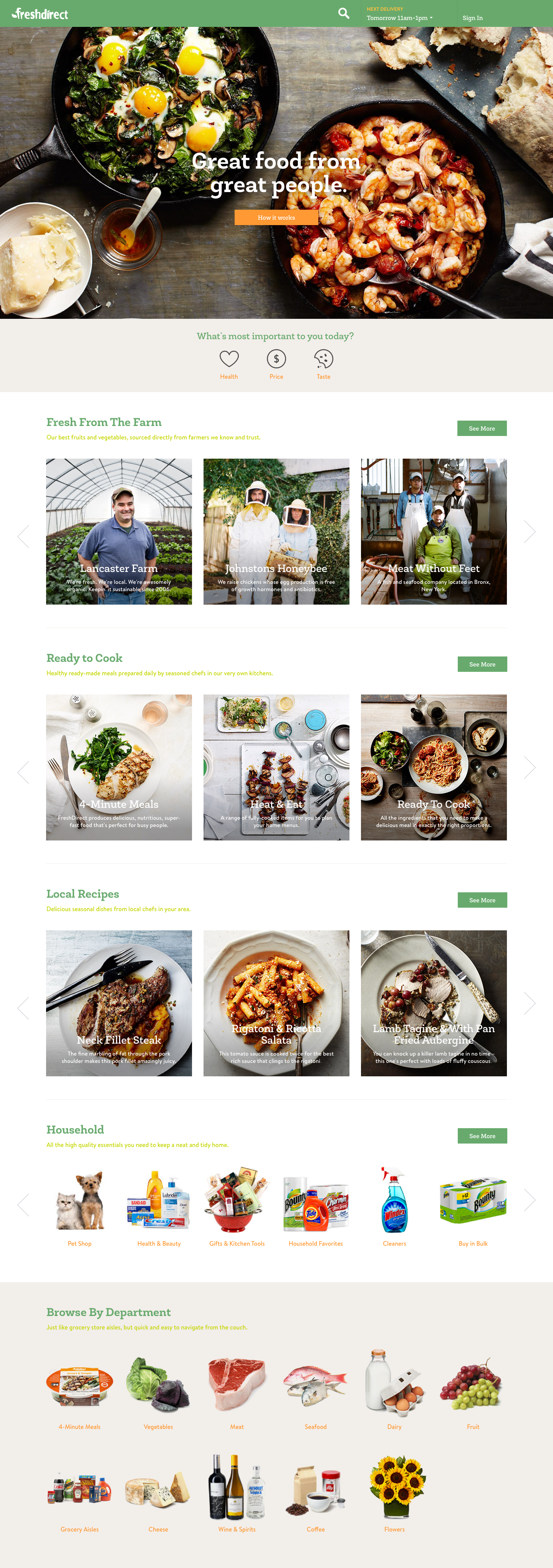 FreshDirect Vision - Home Page: Guest View