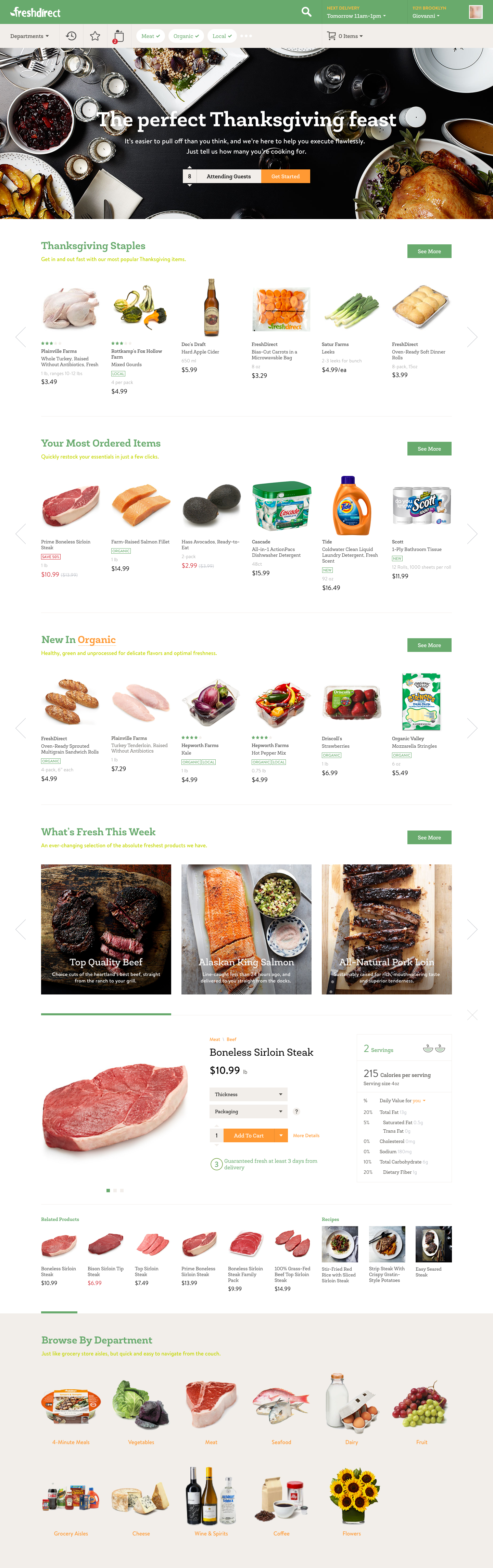 FreshDirect Vision - Home Page: Registered View with Mini-PDP drawer