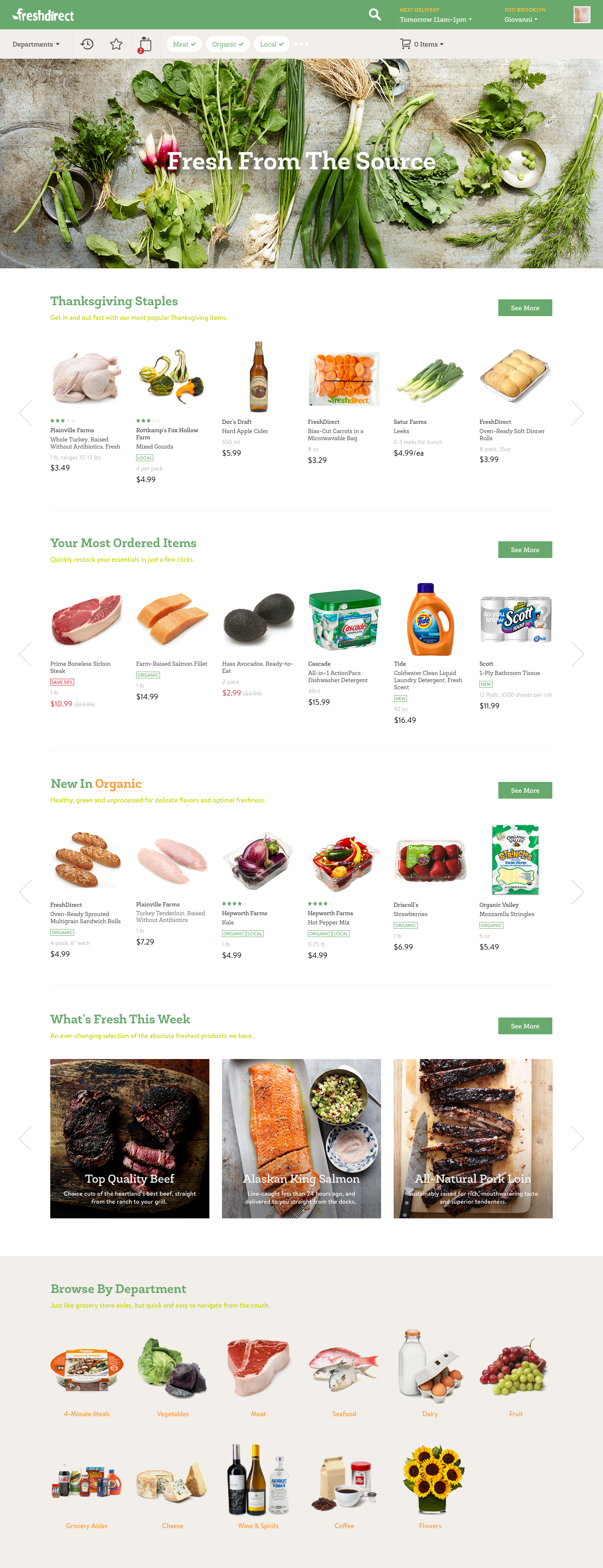 FreshDirect Vision - Home Page: Targeting returning visitor