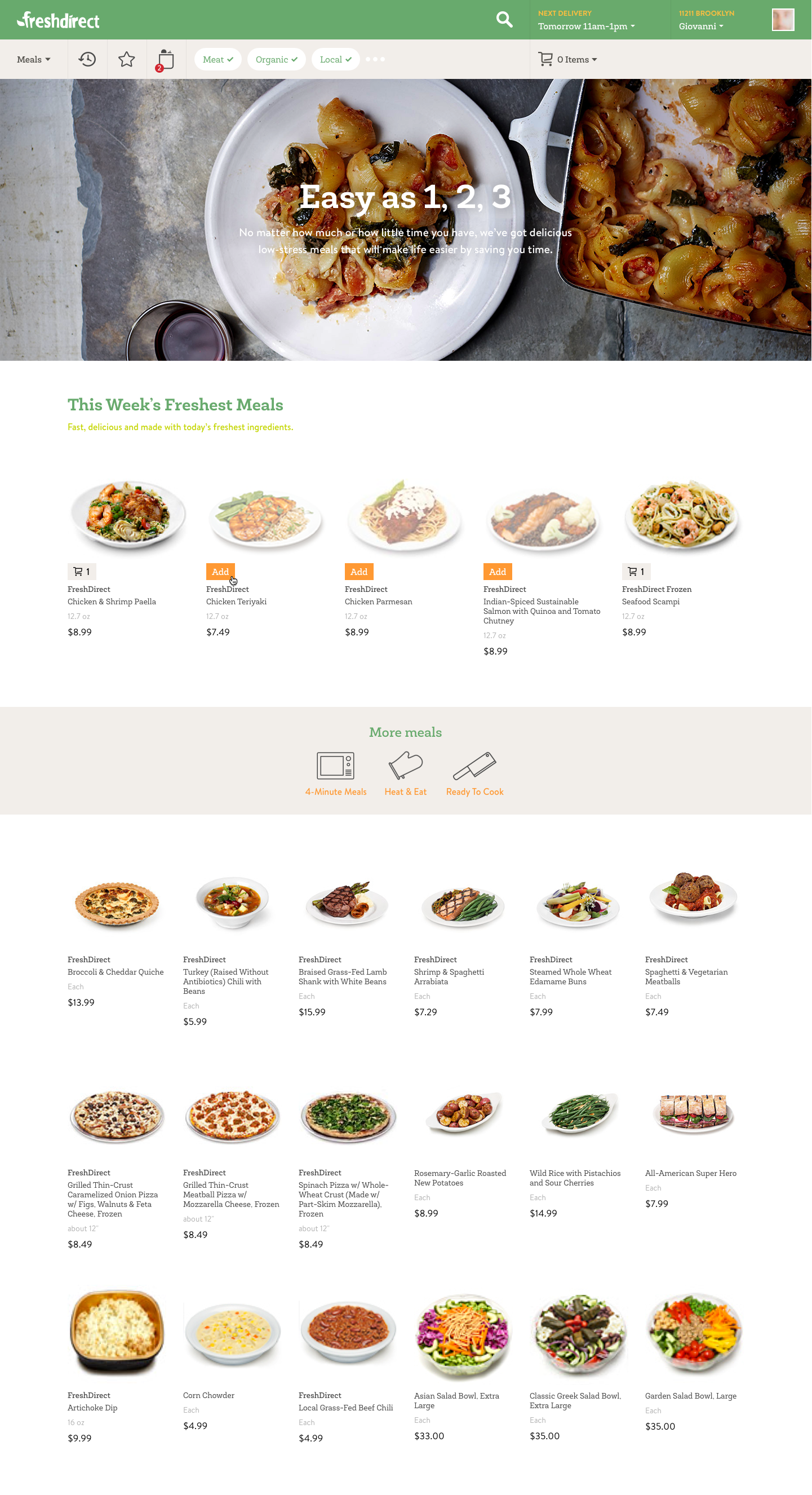 FreshDirect Vision - Quick Meals Page