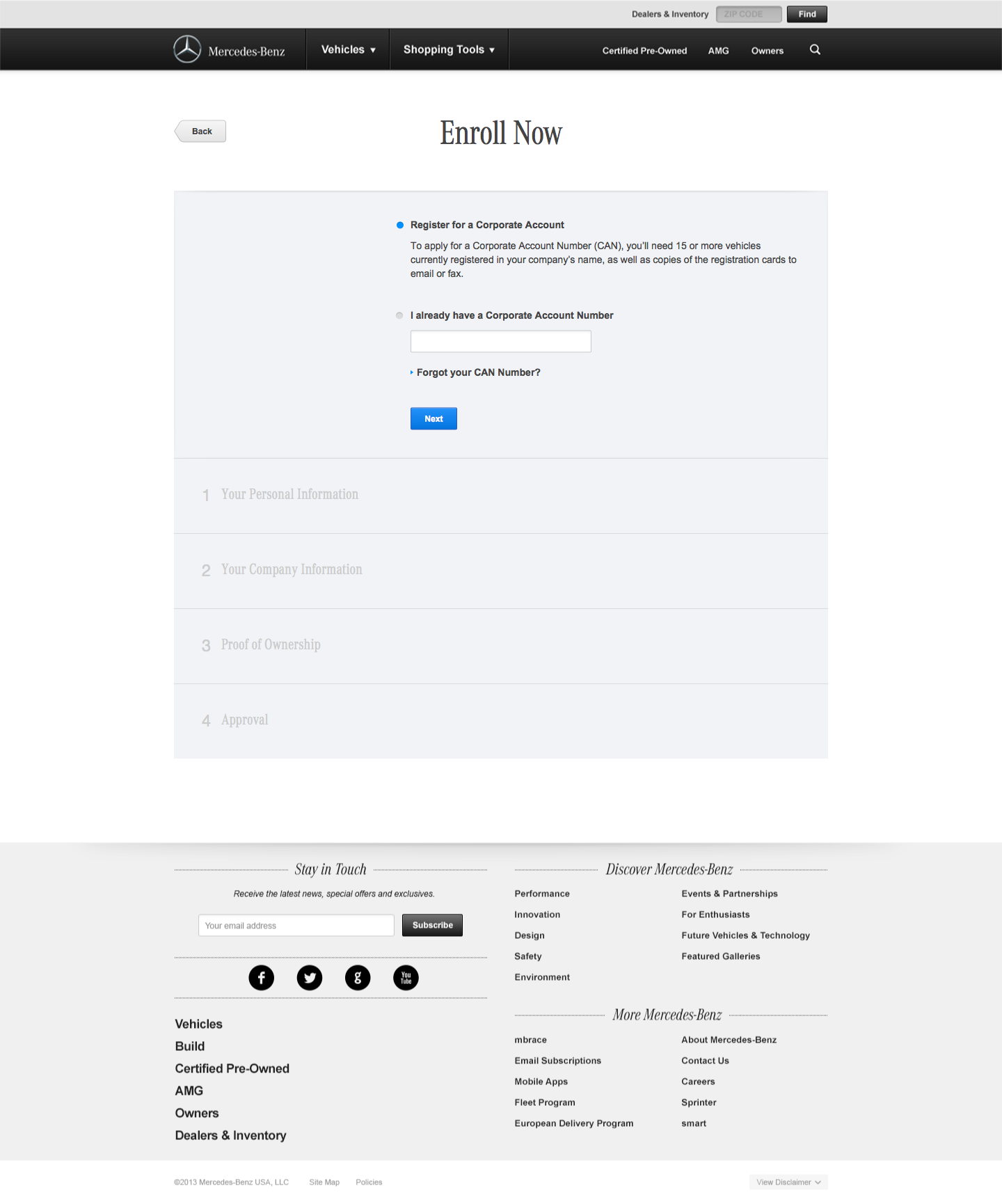 Mercedes-Benz Fleet - Enrollment Flow Desktop: Step 1