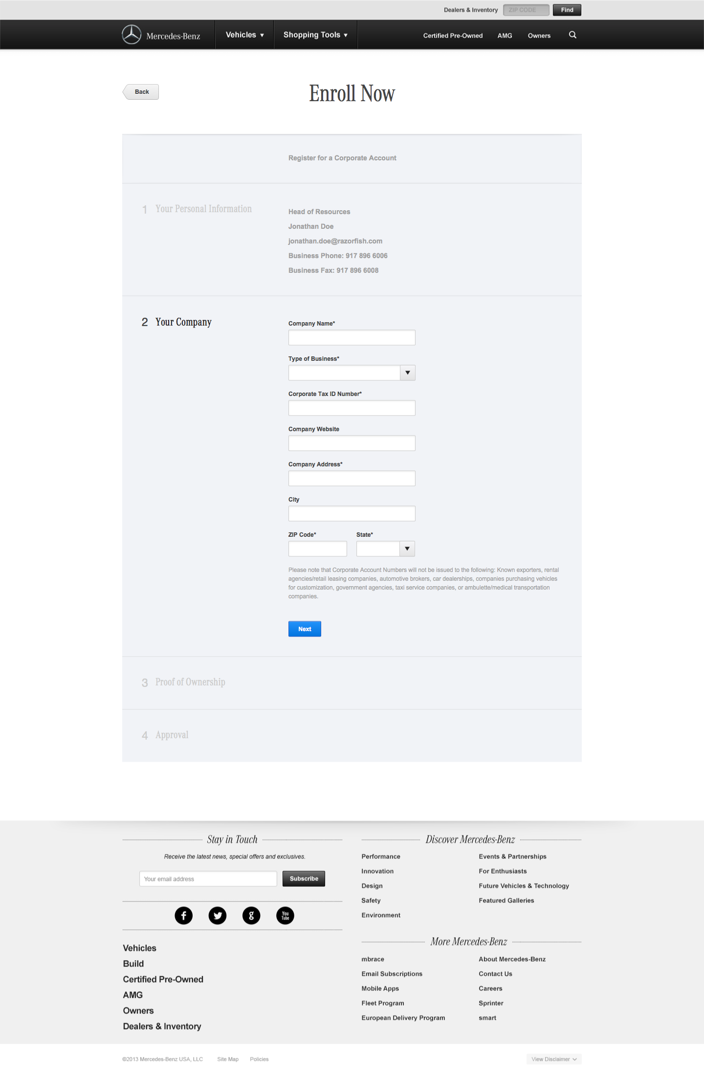 Mercedes-Benz Fleet - Enrollment Flow Desktop: Step 3