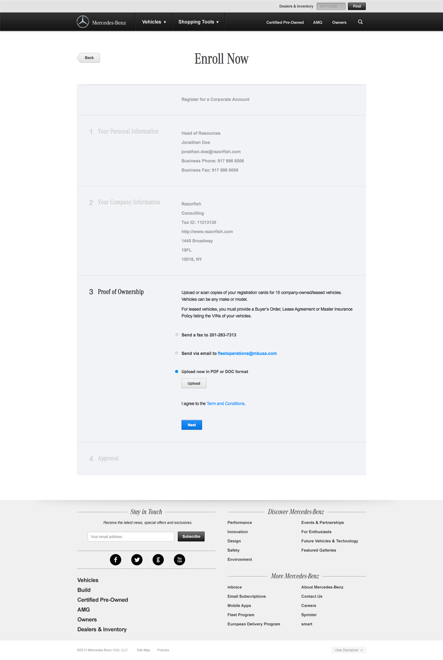 Mercedes-Benz Fleet - Enrollment Flow Desktop: Step 4