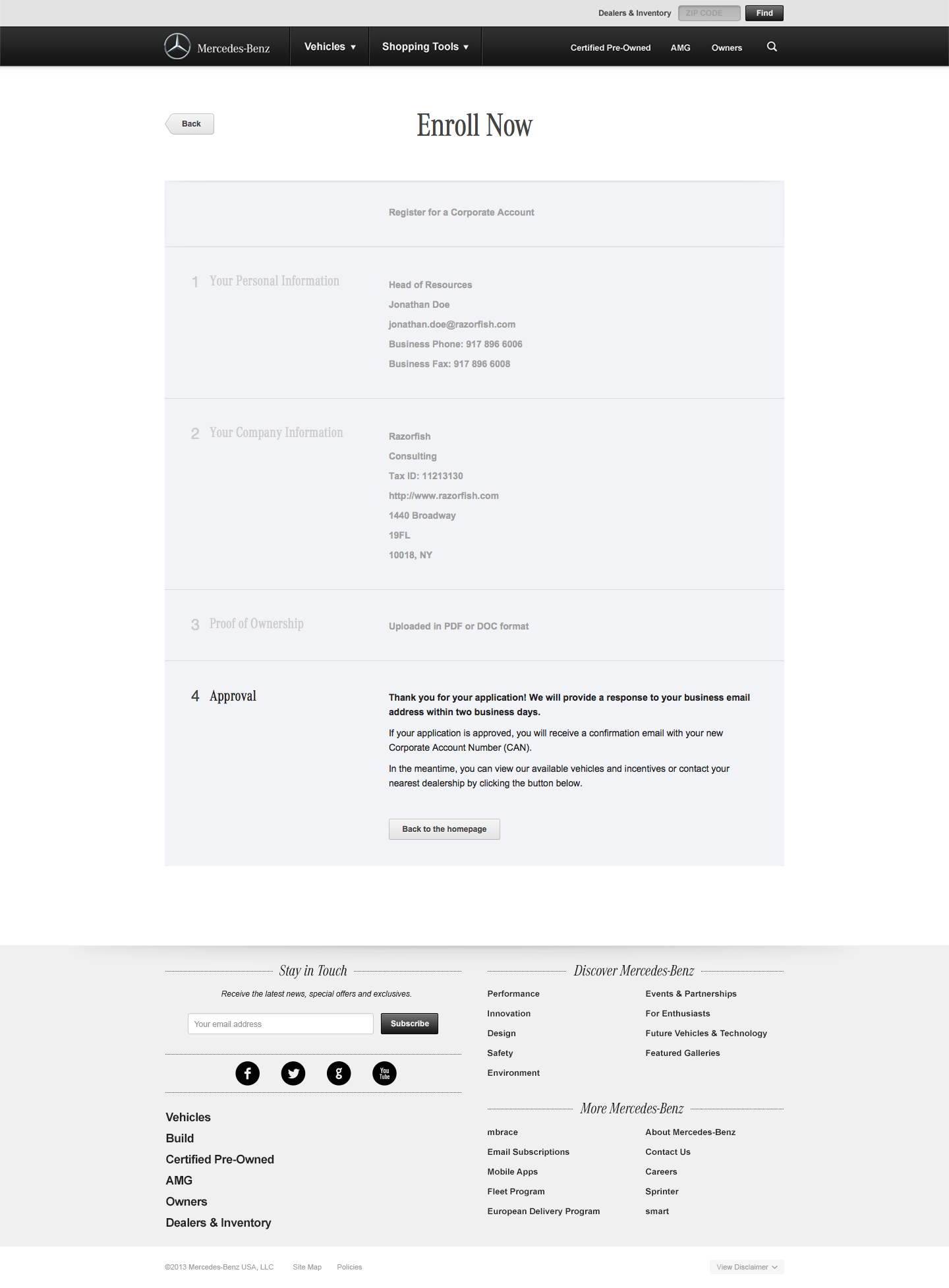 Mercedes-Benz Fleet - Enrollment Flow Desktop: Step 5