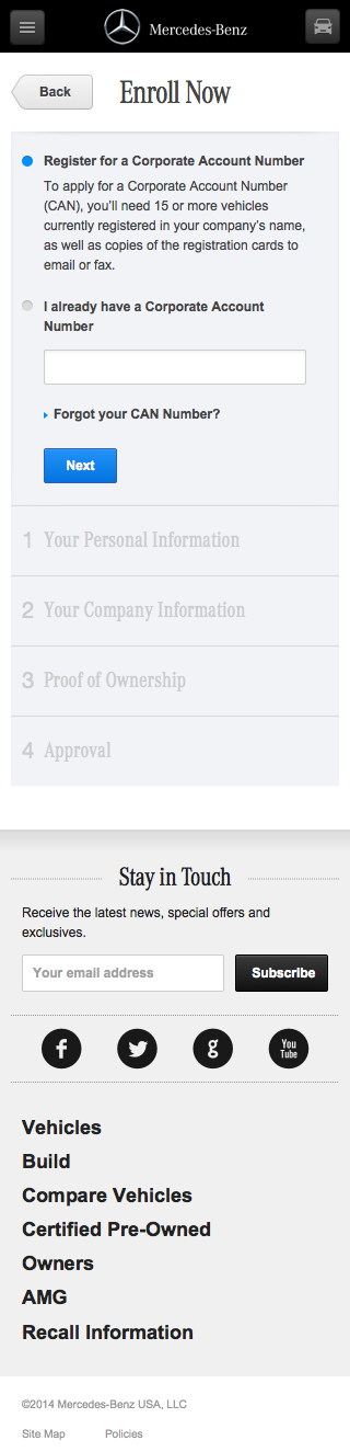 Mercedes-Benz Fleet - Enrollment Flow Mobile: Step 1