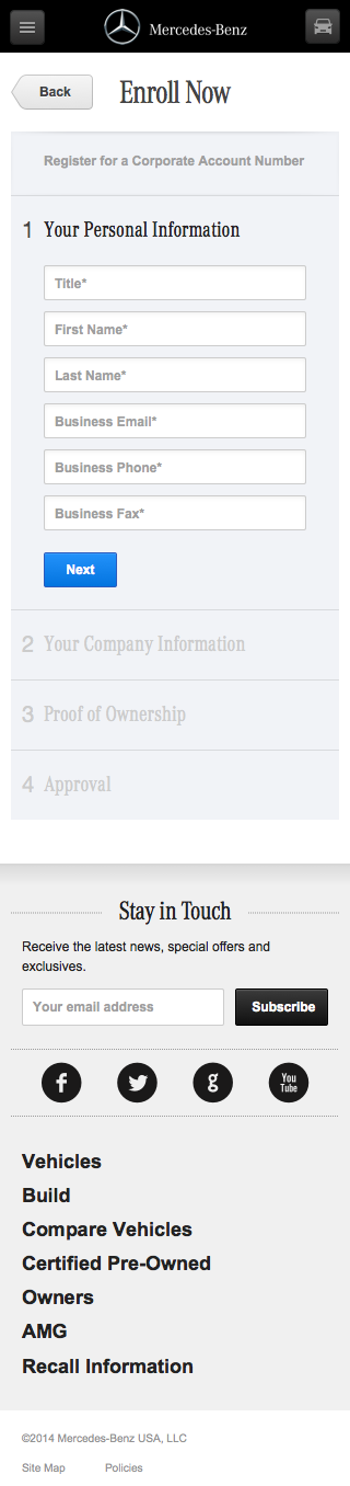 Mercedes-Benz Fleet - Enrollment Flow Mobile: Step 2