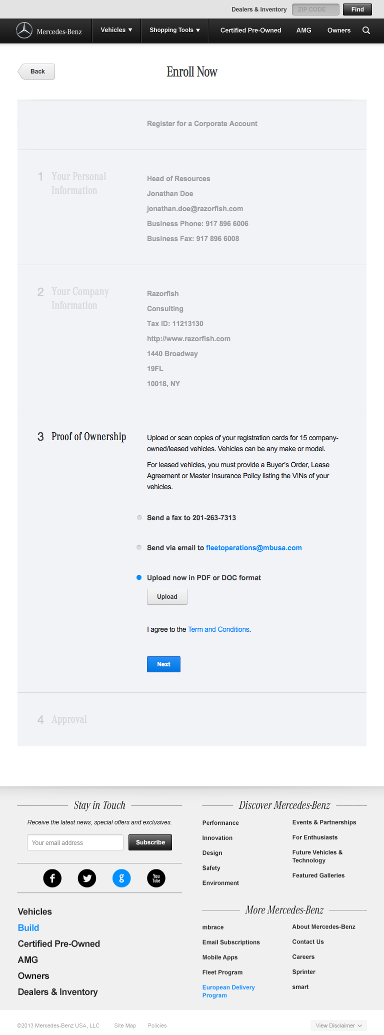 Mercedes-Benz Fleet - Enrollment Flow Tablet: Step 4