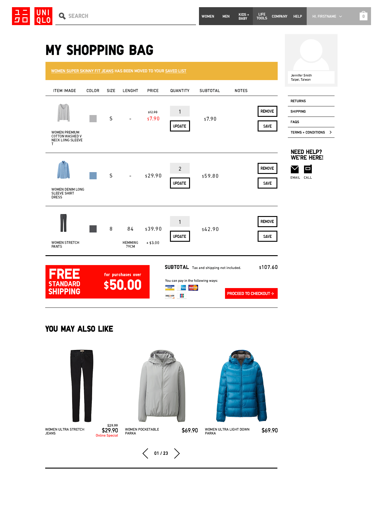UNIQLO Taiwan - Cart: Item saved confirmation (English)