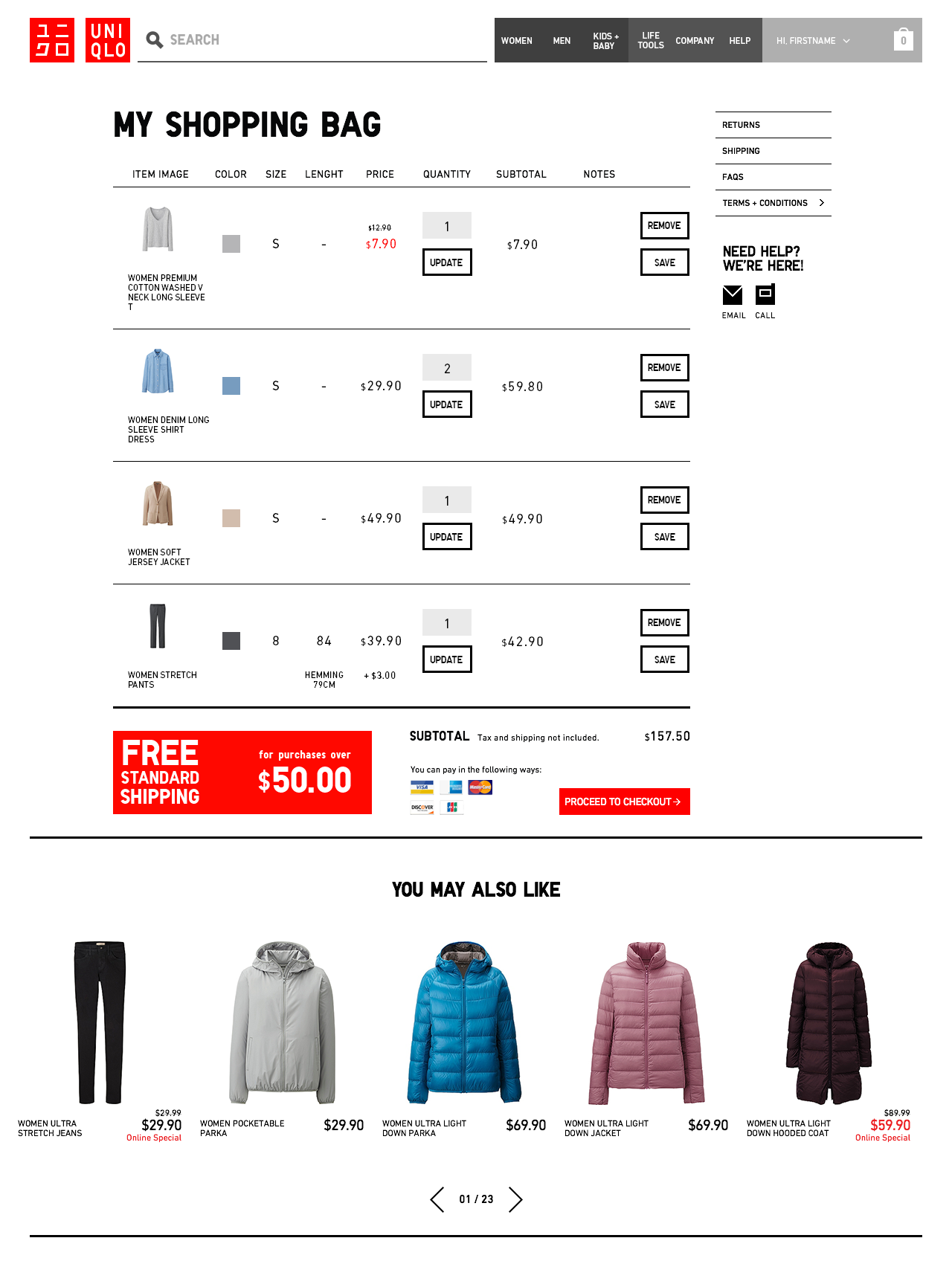 UNIQLO Taiwan - Cart: You may also like section