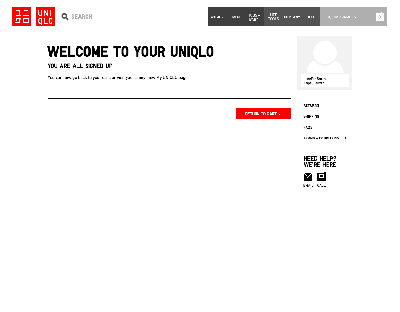 UNIQLO Taiwan - Sign In / Registration Flow: Registration confirmation (English)