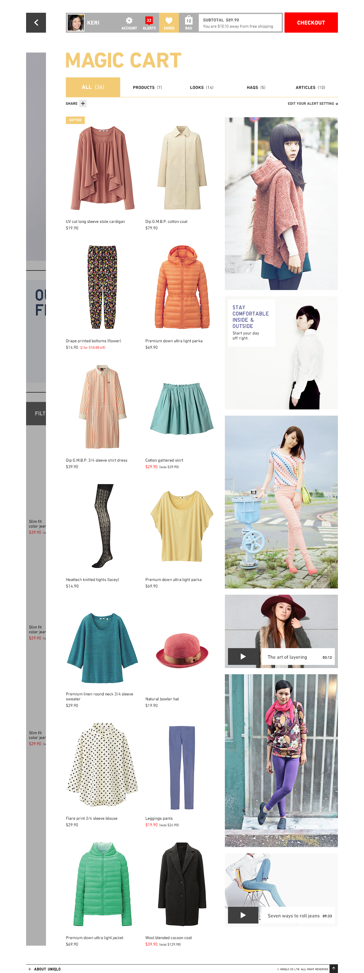 UNIQLO E-Commerce Platform Vision - Magic Cart Women: With change of season, view 2
